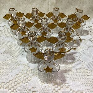 Angel Ornament 10 Figurines Acrylic Gold Tone Wings Light Insert / Covers